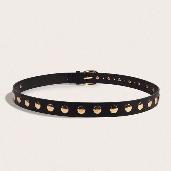 Black Contemporary Women's Gold Rivet Belt - Picture 5 of 9